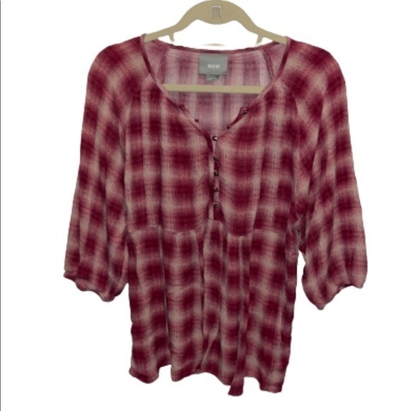 Maeve Tops - Maeve by Anthropologie red/cream plaid calavon peplum top size L